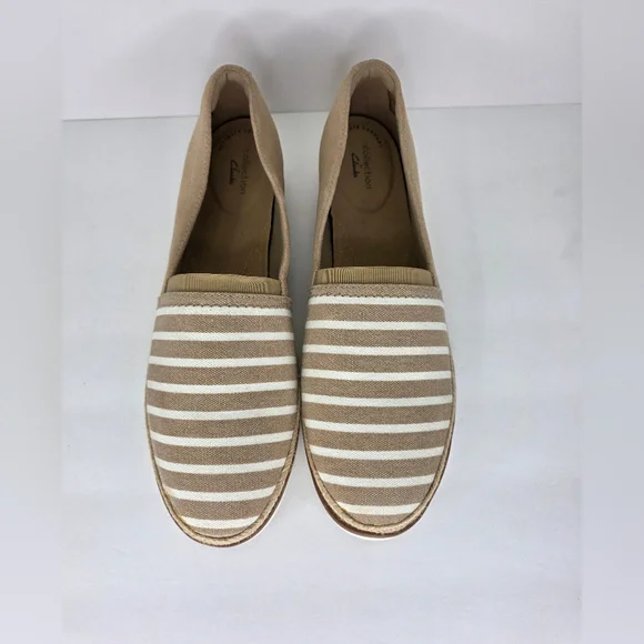 Clarks Serena Paige Womens Slip-Ons Loafers Beige Sand Suede Striped Size 11M - Picture 5 of 16